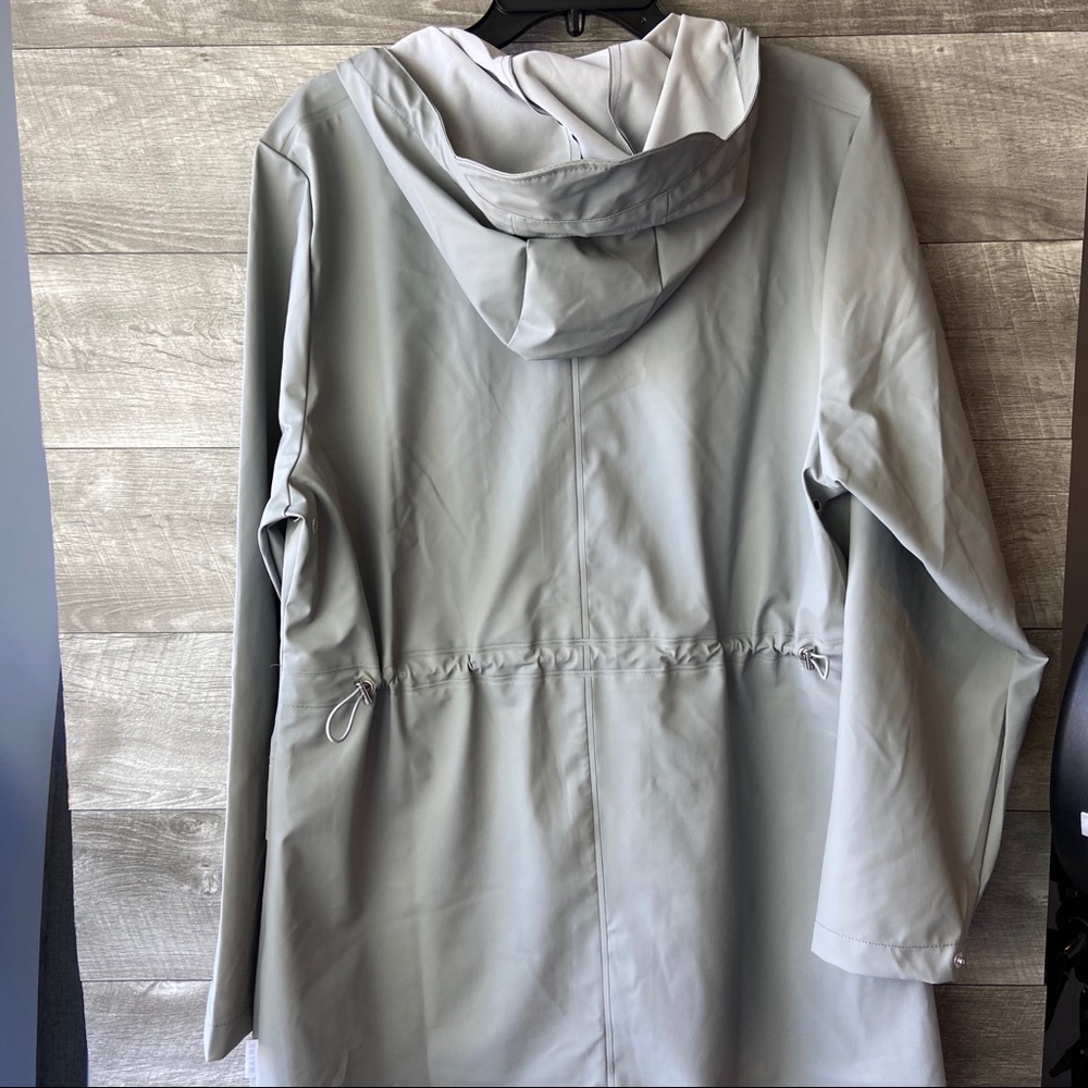 Rains hooded rain w coat zip up stone long jacket - Picture 5 of 13
